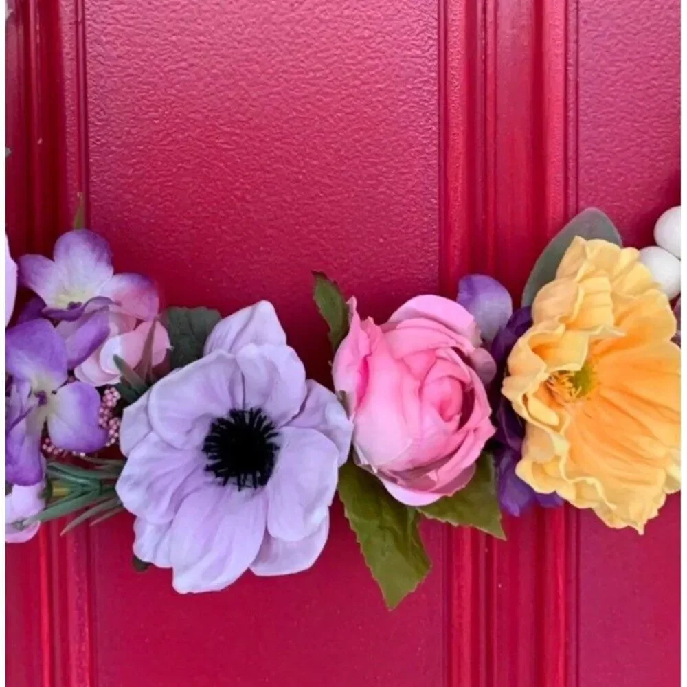 Floral Bead Hoop Wreath: Poppy, Anemone, Eucalyptus, Farmhouse Decor